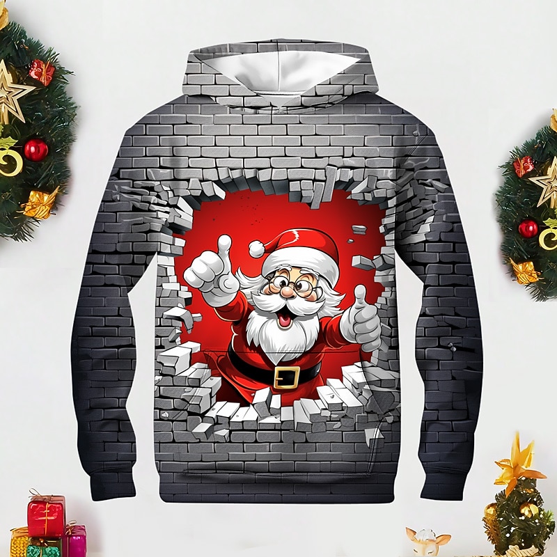 Boys 3D Santa Claus Hoodie Pullover Long Sleeve 3D Print Fall Winter Fashion Streetwear Cool Polyester Kids 3-12 Years Outdoor Casual Daily Regular Fit3