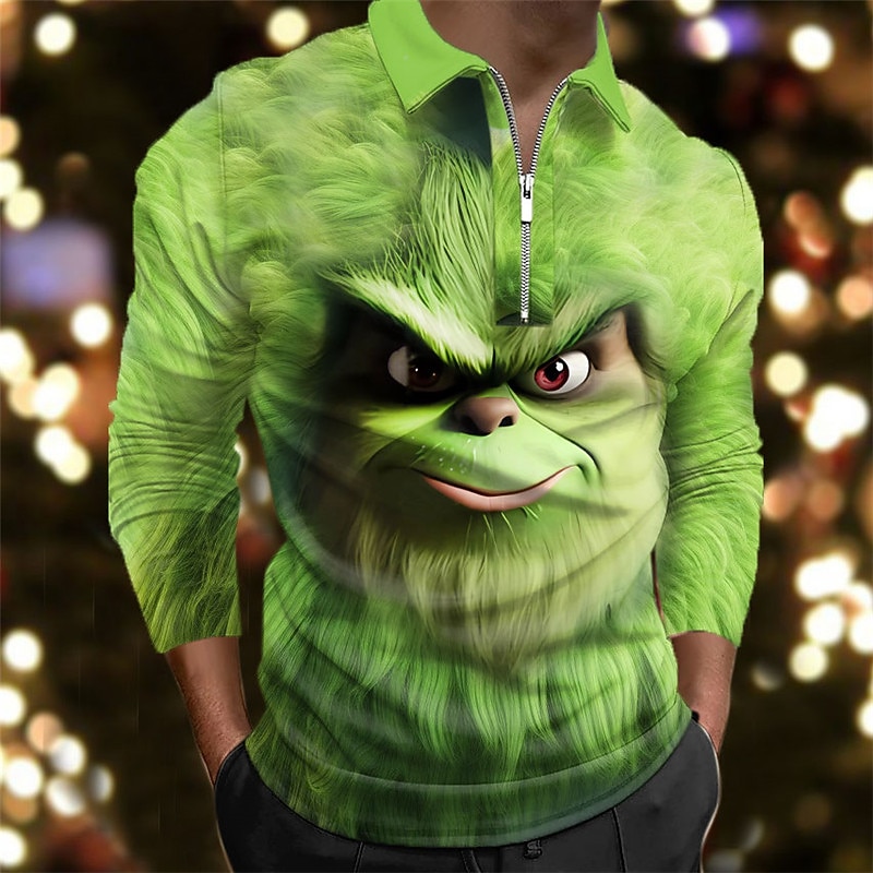 Men's Zip Polo Golf Polos Shirts Long Sleeve Polo Shirts Turndown Zip Casual Outdoor Casual Daily Streetwear 3D Print Fall & Winter Blue Purple Orange