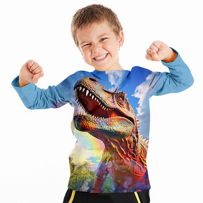 Boys 3D Dinosaur Tee Shirts Long Sleeve 3D Print Fall Winter Sports Fashion Streetwear Kids 3-12 Years Crew Neck Outdoor Casual Daily Regular Fit2