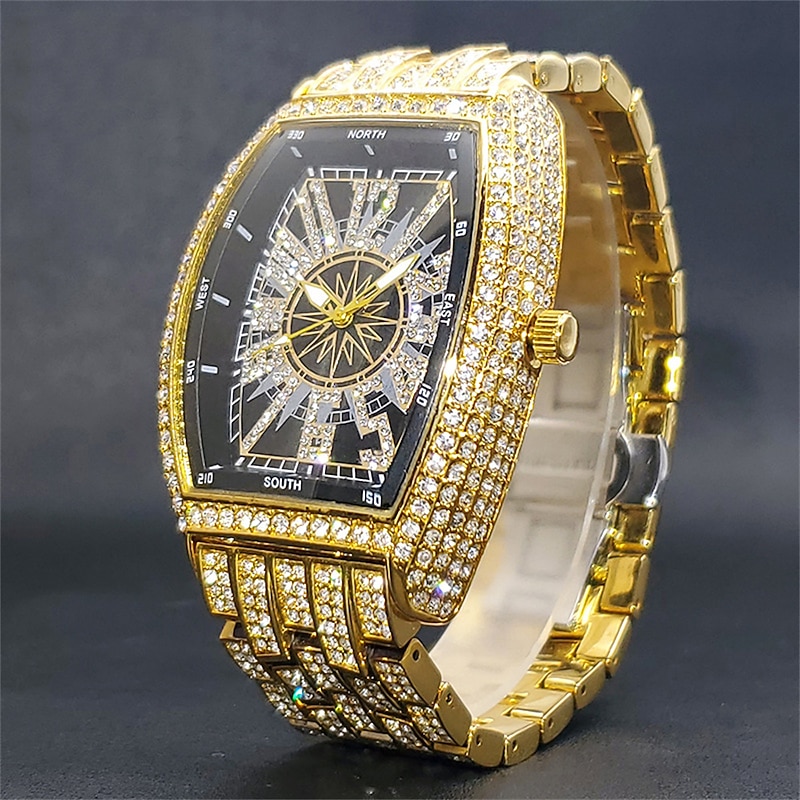 Iced Out Quartz Watch For Men Women Big Wrist Full Diamond Quartz Watches Men's Blue Face Hip Hop Accessories Waterproof Reloj Hombre3