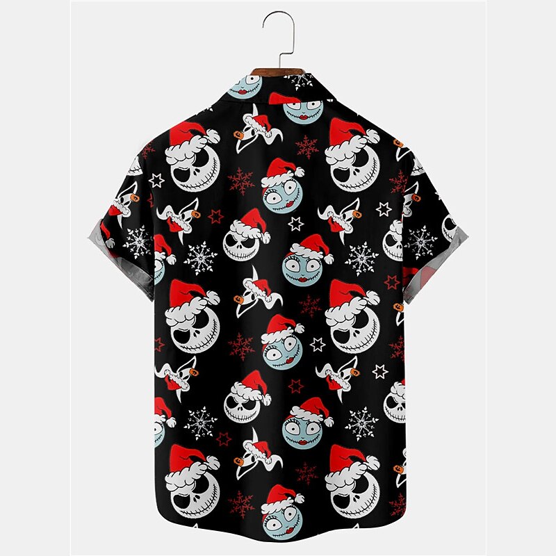 Christmas Men's Funny Christmas Printed Shirts Skull Gothic Daily Wear Going out Weekend Autumn / Fall Turndown Short Sleeves Black, Burgundy, Dark Navy S, M, L 4-Way Stretch Fabric Shirt2