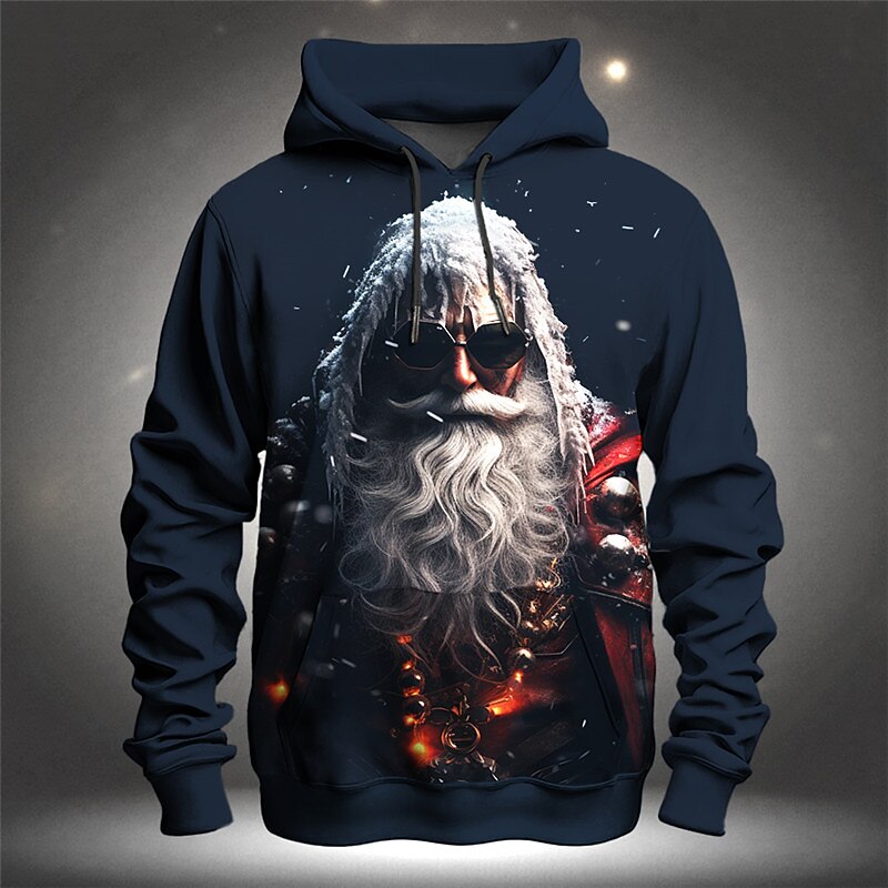 Christmas Men's Santa Claus 3D Hoodies Graphic Santa Claus Fashion 3D Print Sports Outdoor Holiday Vacation Hoodies Black Dark Green Long Sleeve Hooded Print Front Pocket Spring &  Fall Designer shirt2