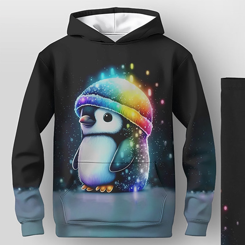 Girls' 3D Penguin Hoodie & Legging Set Long Sleeve 3D Print Fall Winter Active Fashion Daily Kids 3-12 Years Outdoor Vacation Date Regular Fit3