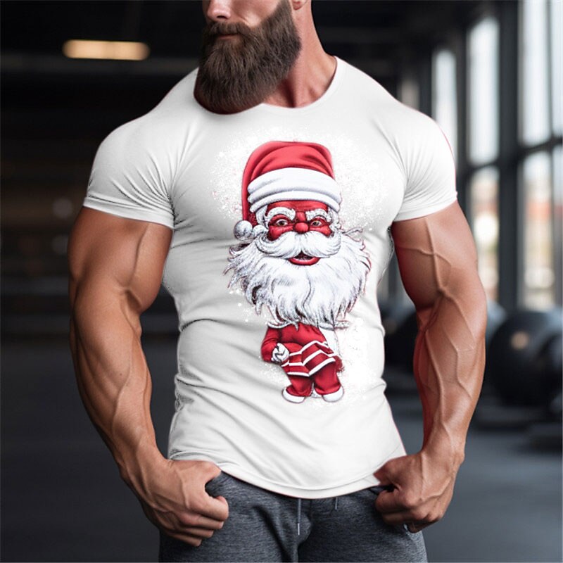 Christmas Men's Santa Claus Merry Christmas T Shirt Cotton Short Sleeve Graphic Shirt Black White Red Comfortable Tee Sports Outdoor Holiday Fashion Designer Clothing2