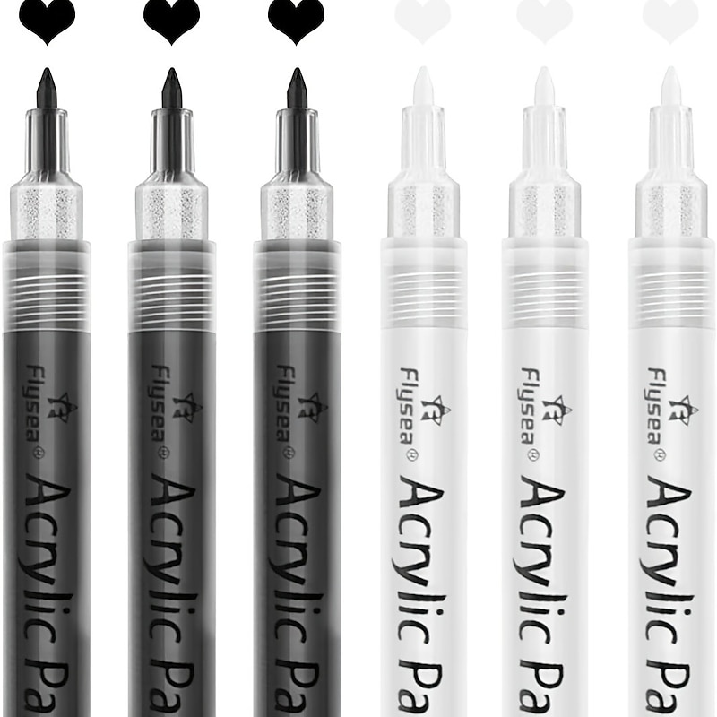 Acrylic Paint Pens 6pcs/Pack Black White Paint Markers Paint Pens For Rock Painting Stone Ceramic Glass Wood Plastic Glass Metal CanvasDrawing Water-Based Acrylic Paint SetsPerfect For Easter Dec