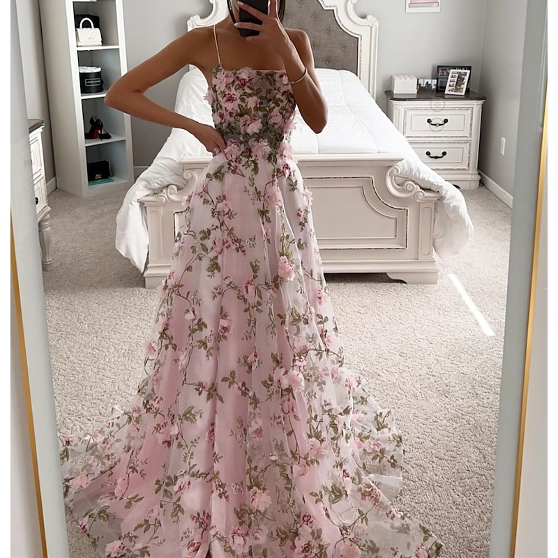 A-Line Prom Dresses Corsets Dress Formal Evening Party Court Train Sleeveless Spaghetti Strap Tulle with Slit2