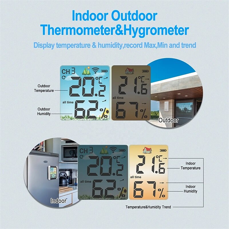 Indoor Outdoor Thermometer Wireless Digital Hygrometer Thermostat Temperature & Humidity Monitor with Touchscreen LCD Backlight4