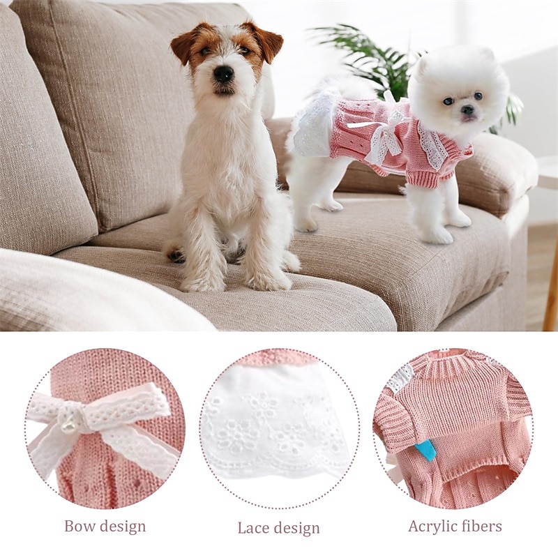 Dog Cat Sweater Dress Jumper Elegant Adorable Winter Breathable Soft Washable Comfortable Outdoor Casual Daily Dog Clothing for Bichon Frise Pomeranian Baby Pet Papillon Small3
