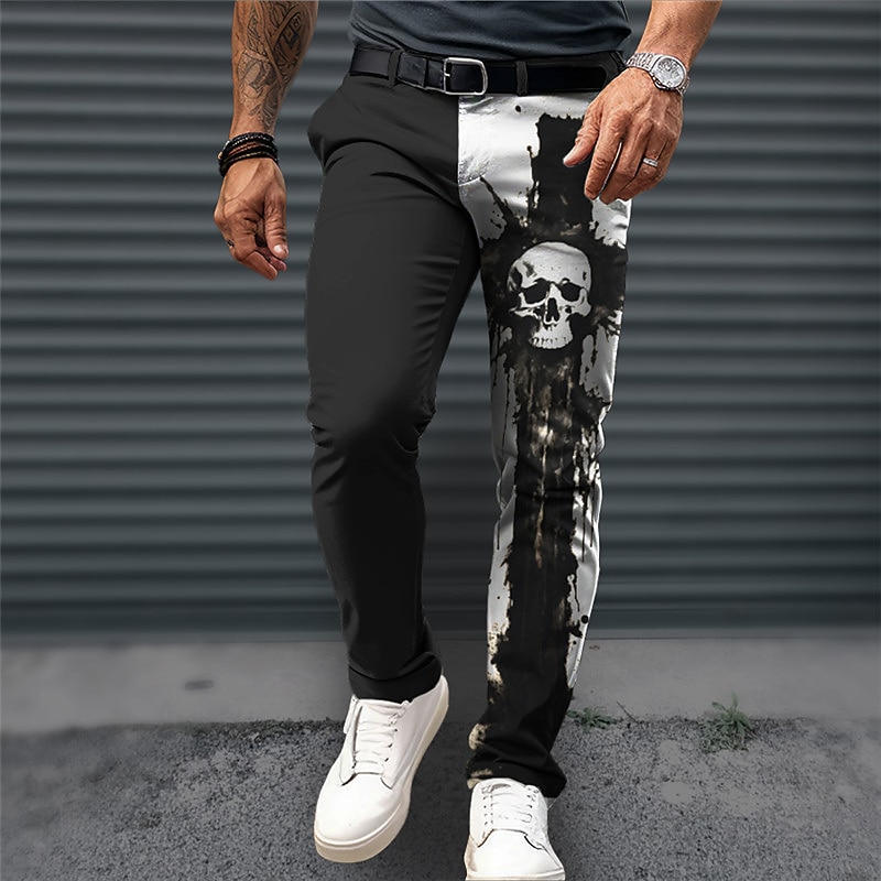 Skull Punk Business Men's 3D Print Dress Pants Pants Trousers Outdoor Daily Wear Streetwear Polyester Black White Navy Blue S M L Medium Waist Elasticity Pants
