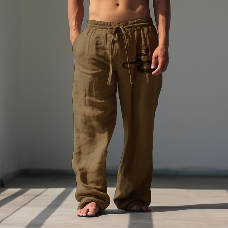 Men's Snake Linen Pants Pants Trousers Baggy Pants Mid Waist Vintage Outdoor Daily Wear Streetwear Fall & Winter Black White Green3