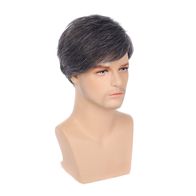 Mens Gray Wig Short Layered Natural Synthetic Heat Resistant Halloween Cosplay Costume Wig with Wig Cap3
