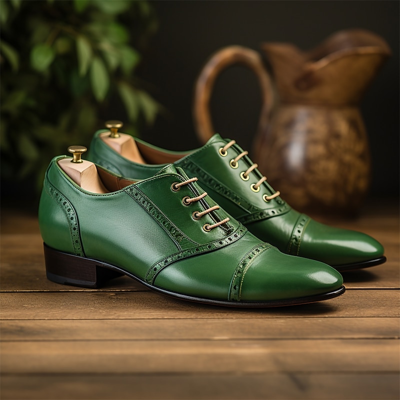 Men's Oxfords Retro Formal Shoes Brogue Dress Shoes Walking Vintage British Christmas Xmas Office & Career PU Massage Comfortable Wear Resistance Lace-up Dark Grey Red Green Fall Winter