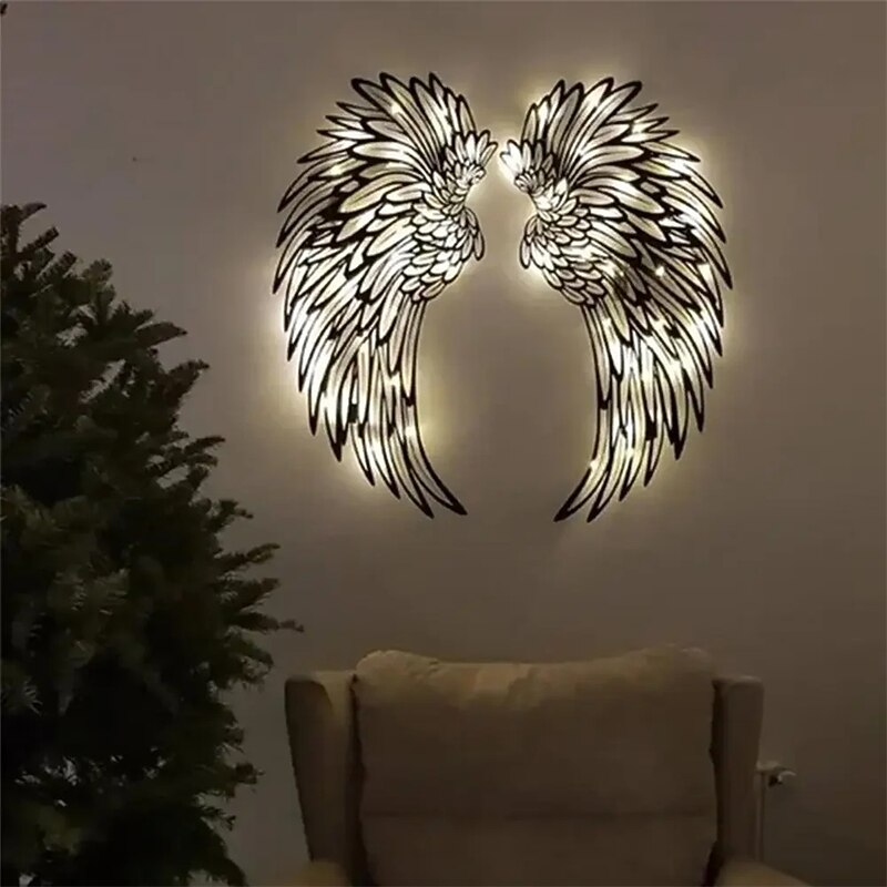 1 Pair Metal Angel Wings Wall Decor, Angel Wings Metal Wall Art Decor with Led Lights, Angel Wings Gift to Wall Sculpture Art Indoor Outdoor Wall Hanging Decorations3