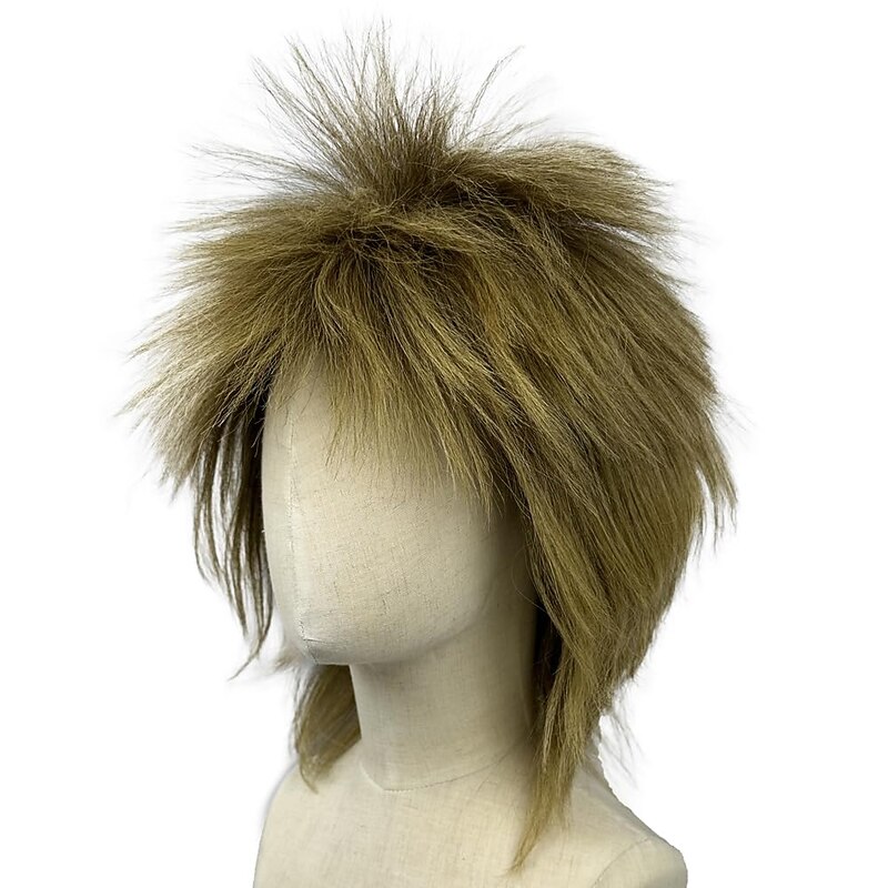 Blonde Curly Wig Mullet Blonde Brown Wig with Dark Roots 70s 80s Rocker Wig Two Tone Layered Wig Cosplay Costume Wigs Women Men (Blonde Spiky Wig) Halloween Wigs3