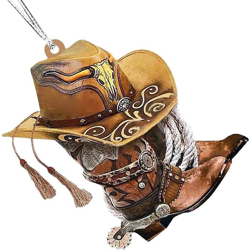 Car Rear View Mirror Hanging Accessories - Cowboy Boots, Cowboy Hat, and Saddle Keychain Ornament for Car Decoration