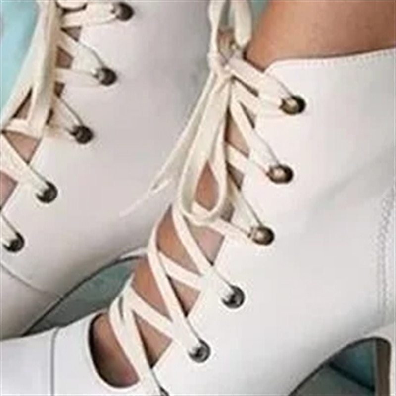 Women's Vintage Victorian Lace-Up Ankle Boots – Retro Style White Mid-Heel Boots for Cosplay & Special Events4