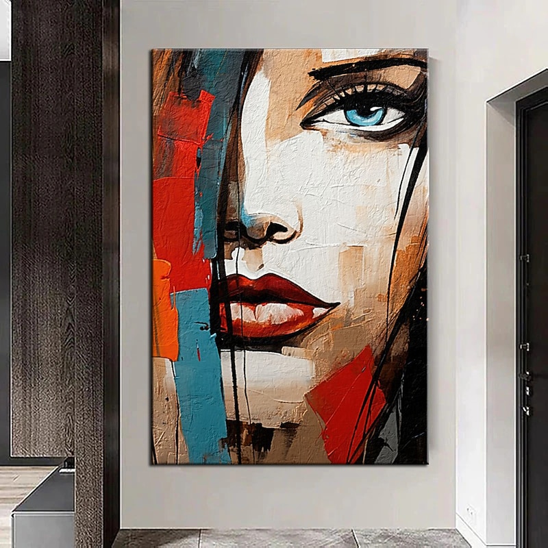 Hand Painted Wall Art Colorful Face painting Wall Art Woman Portrait Canvas Painting Abstract Girl Oil Painting Wall Decor Art Home Decoration ready to hang or canvas2