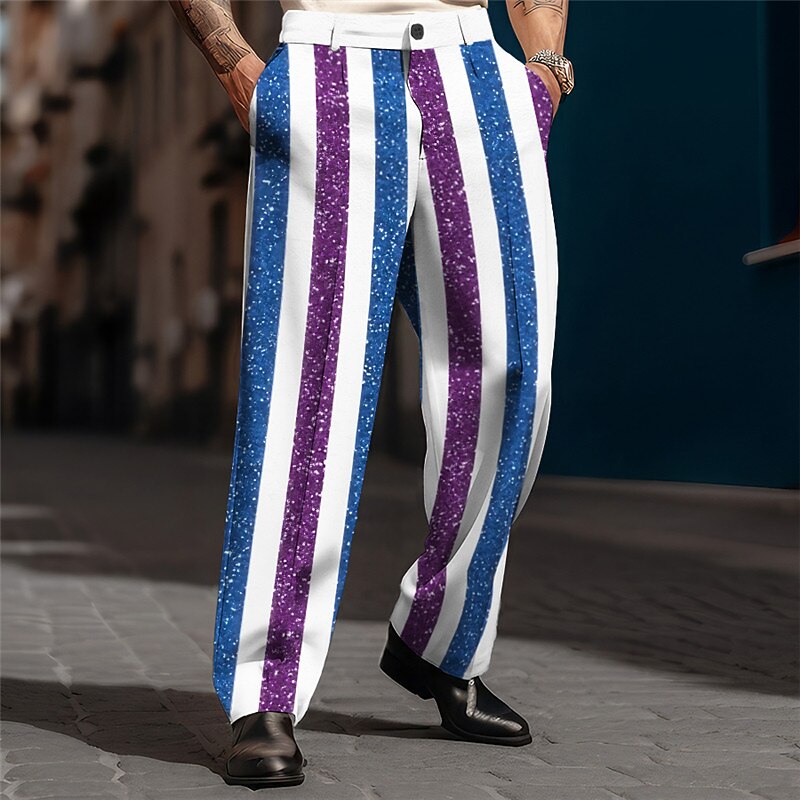 Stripe Vintage Men's 3D Print Pants Trousers Outdoor Street Wear to work Ugly Christmas Polyester Red Blue Gold S M L High Elasticity Pants4
