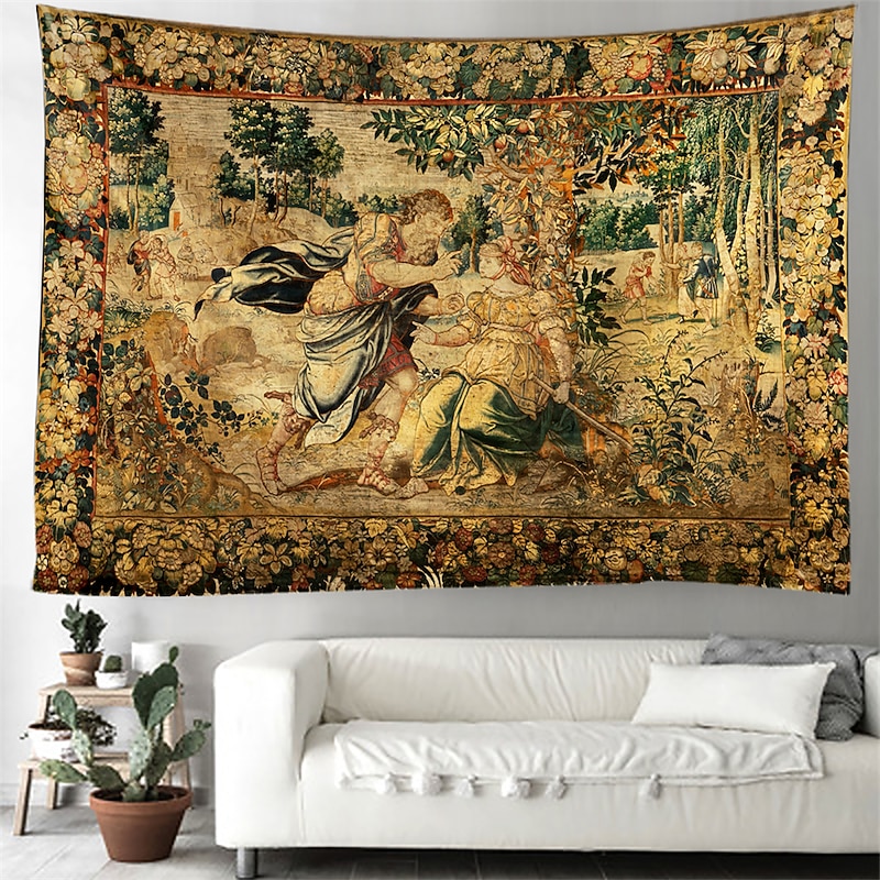 Medieval Tapestry Middle Age Tapestry Middle Age Vintage Milles Fleurs Wall Art Large Mural Decor Photograph Backdrop Blanket Curtain Home Bedroom Living Room Decoration