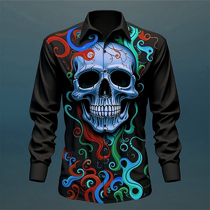 Skull Vintage Gothic Men's Shirt Outdoor Halloween Street Fall & Winter Turndown Long Sleeve Black Yellow Blue S M L Shirt3