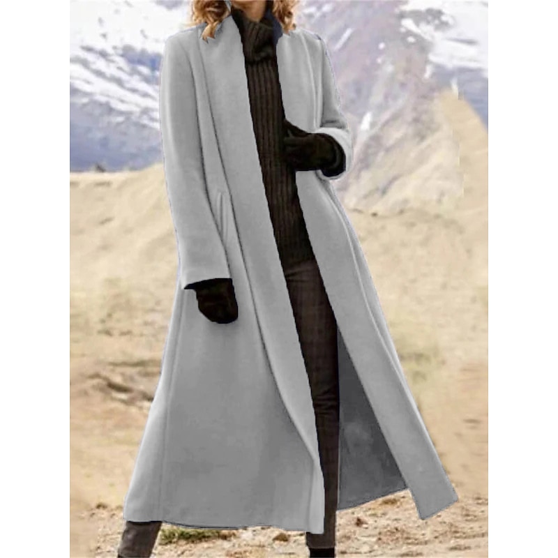 Women's Long Coat Overcoat Open Front Trench Coat Warm Winter Coat Long Sleeve with Pockets Oversize Black Army Green Gray2