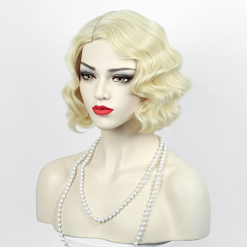 Wave Wig Women Black 1920s Vintage Flapper Wig Lady Rockabilly Short Curly Wig Carnival Party Cosplay Costume Synthetic Hair With Costume Accessories Halloween Wigs3