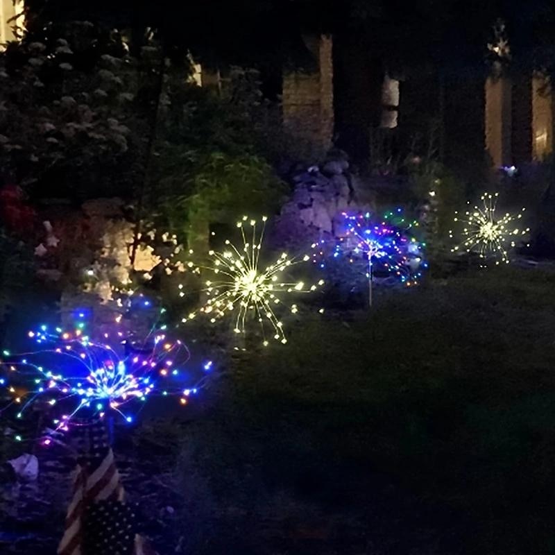 2Pcs Solar Garden 8 Lighting Mode Starburst Lights, Waterproof Solar Powered Firework Stake Lights for Outdoor Decor,120 LED Sparklers String Lights for Yard Pathway Party Valentines Day Decor3