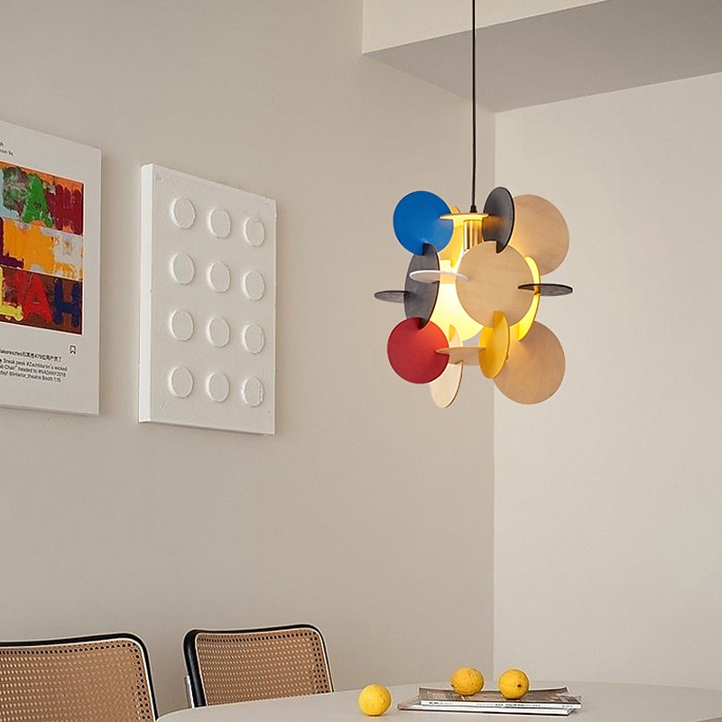 Pendant Light Single Head Solid Wood Metal Chandelier Nordic Creative Style Lighting Fixtures Kids Room Cafe Hanging Lamp 110-240V3