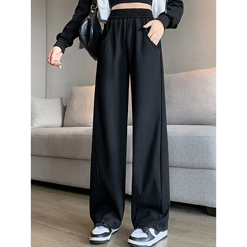 Women's Sweatpants Wide Leg Active Fashion Streetwear Full Length High Waist Plain Pocket Elastic Waist High Cut Thermal Warm Comfort Soft Micro-elastic Outdoor Vacation Street Apricot Grey Black4