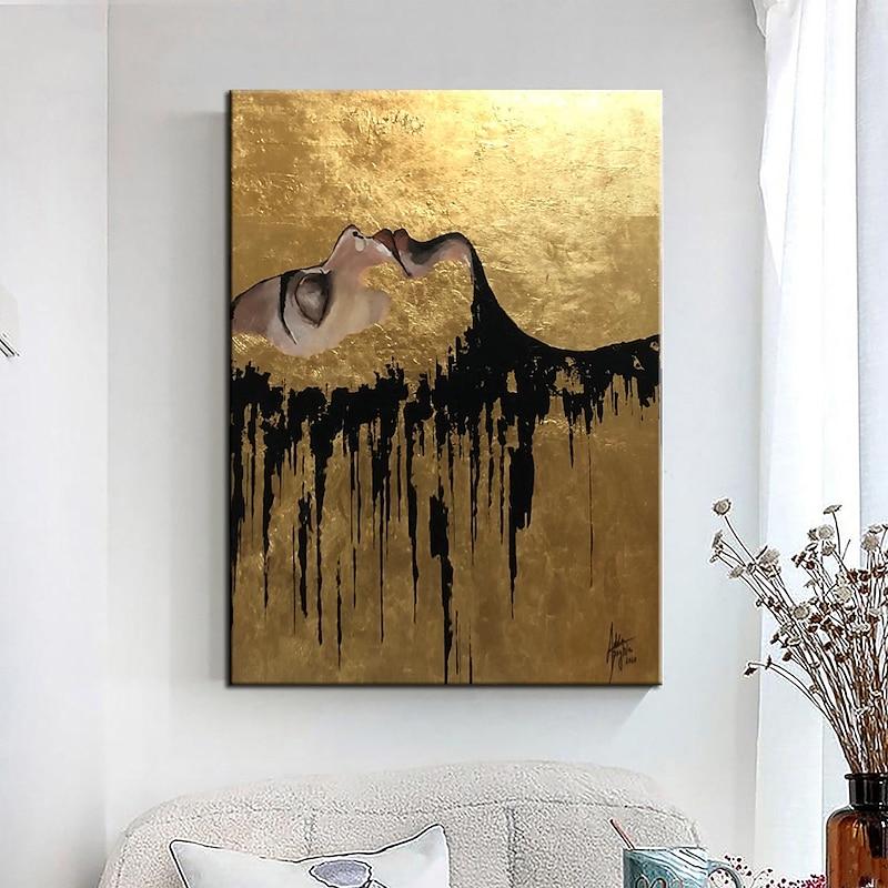 Large Hand Painted black and gold painting Acrylic foil painting on canvas Wall Art  abstract art abstract painting gold firgure painting black painting Home Decoration Decor ready to hang or canvas3