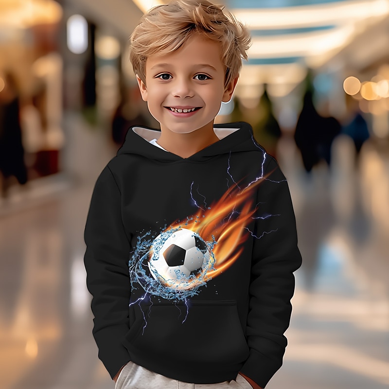 Boys 3D Football Hoodie Pullover Long Sleeve 3D Print Fall Winter Fashion Streetwear Cool Kids 3-12 Years Outdoor Casual Daily Regular Fit3