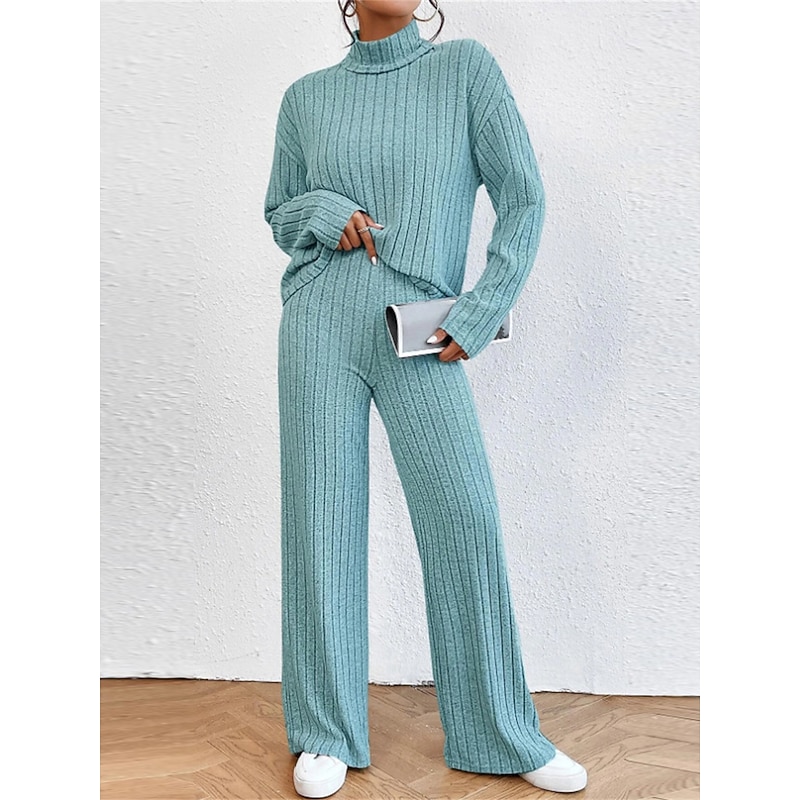 Women's Loungewear Sets Pure Color Casual Comfort Soft Home Street Daily Breathable High Neck Long Sleeve Sweater Pant Fall Winter Home Outfits3