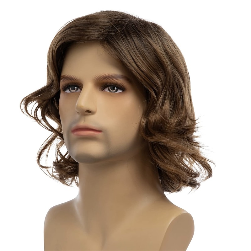 Mens Brown Wig Short Curly Side Part Synthetic Hair Replacement Wig for Daily Party Costume Halloween4