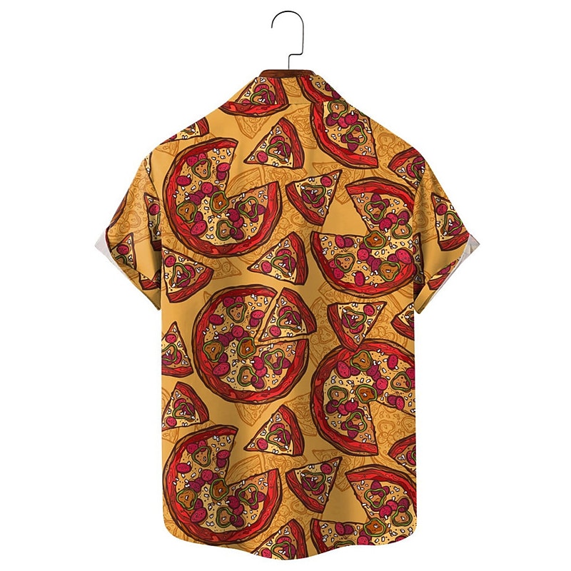 Men's Pizza Shirt Summer Hawaiian Shirt Aloha Shirt Short Sleeves Shirt Turndown Casual Daily Wear Going out Weekend Orange S M L2