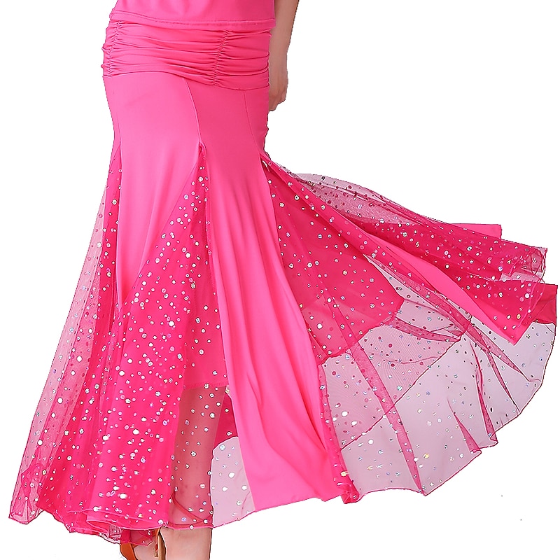 Ballroom Dance Skirts Printing Pure Color Splicing Women's Performance Training High Polyester