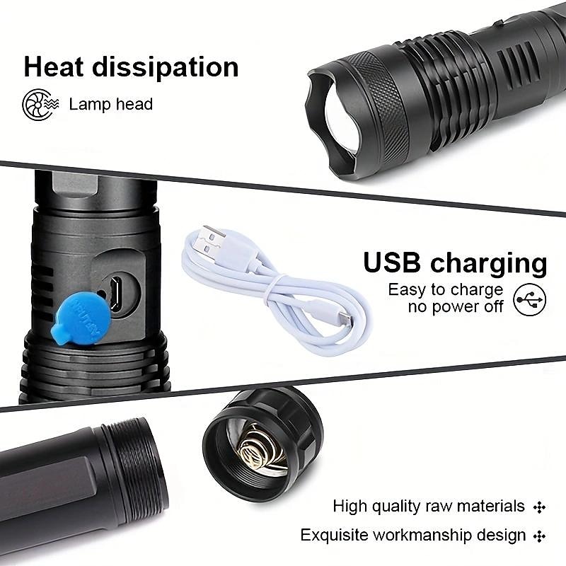 1PC High Power XHP100 Led Flashlight Rechargeable 4 Core Torch Zoom Usb Torch for Camping Outdoor/Emergency Use3