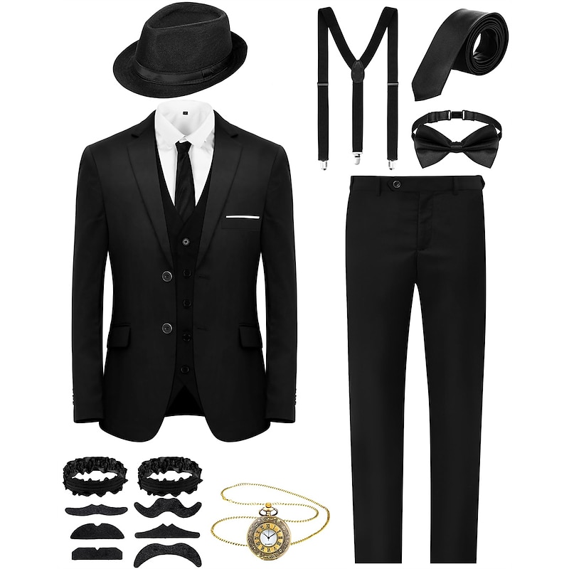 Retro Vintage Roaring 20s 1920s Outfits Suits & Blazers The Great Gatsby Gentleman Solid Color Fancy Dress Men's Halloween Carnival Masquerade Halloween Casual Daily Party / Cocktail Adults' Cravat