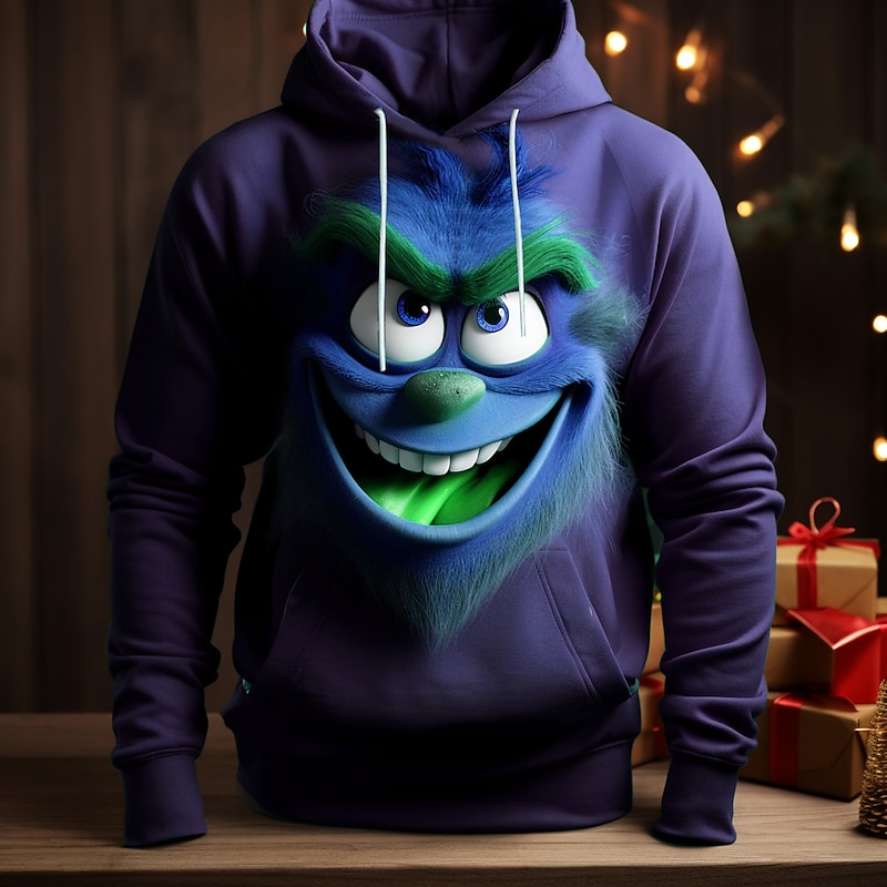 Men's Graphic Elf Hoodie Hoodies Sweatshirt Fashion Daily Long Sleeve Hooded Christmas Vacation Sports Outdoor Red Blue Print Front Pocket Spring &  Fall Designer3