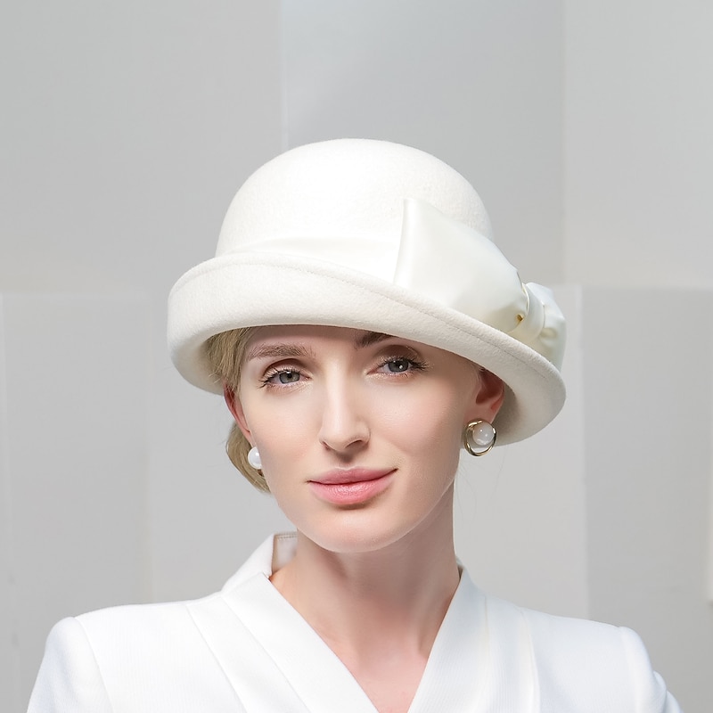 Hats Polyester 100% Wool Bowler / Cloche Hat Fedora Hat Wedding Evening Party Elegant Wedding With Bowknot Cap Headpiece Headwear2