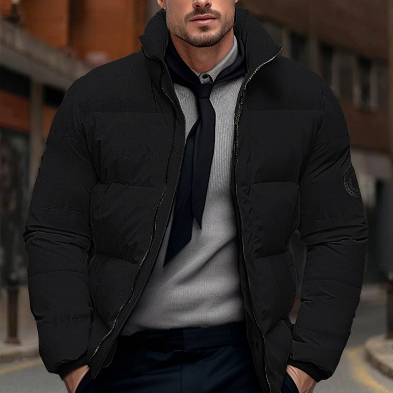 Men's Winter Coat Winter Jacket Puffer Jacket Zipper Pocket Polyster Pocket Outdoor Date Casual Daily Regular Fashion Casual Thermal Warm Windproof Winter Plain Black White Red Green Puffer Jacket4