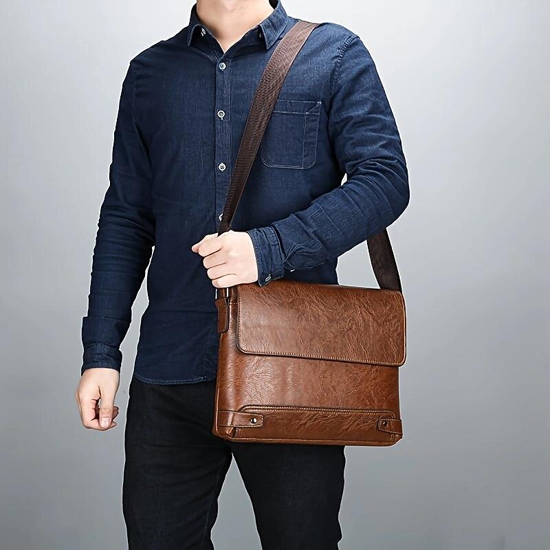 Men's Brown Faux Leather Messenger Bag - Classic Crossbody Design with Adjustable Strap, Perfect for Work or Travel2