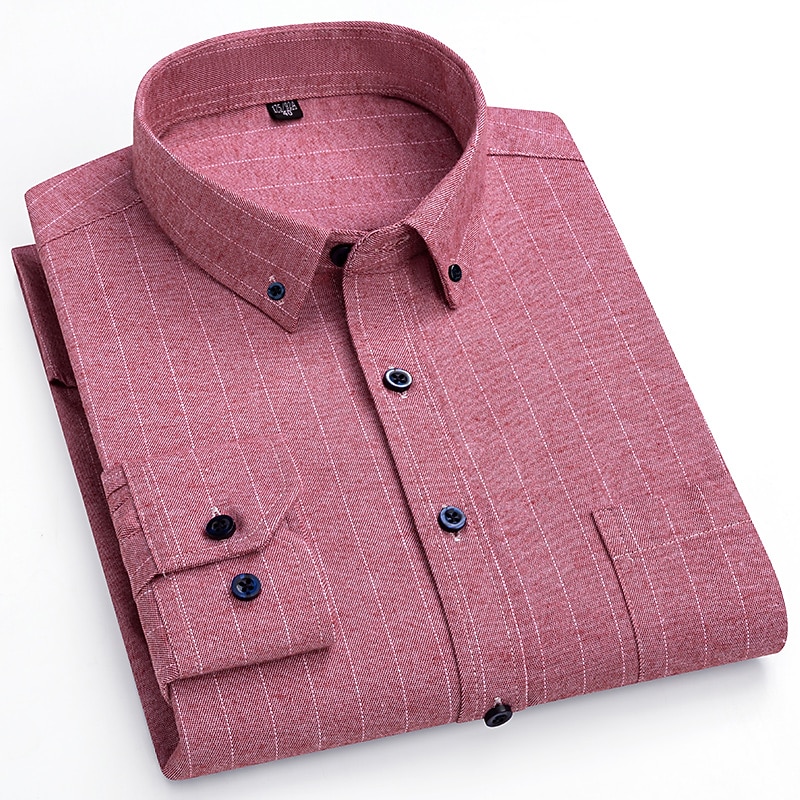 Men's Dress Shirt Striped Shirt Button Down Shirt Plaid / Striped / Chevron / Round Wedding Quinceañera & Sweet Sixteen Light Blue Red Dark Green Green Long Sleeve Turndown All Seasons Clothing