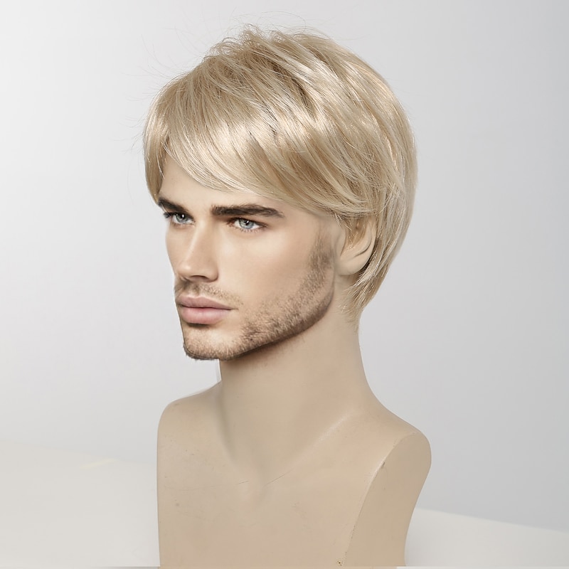 Synthetic Wig Uniforms Career Costumes Princess kinky Straight Middle Part Layered Haircut Machine Made Wig 8 inch Light golden Synthetic Hair Men's Cosplay Party Fashion Blonde4