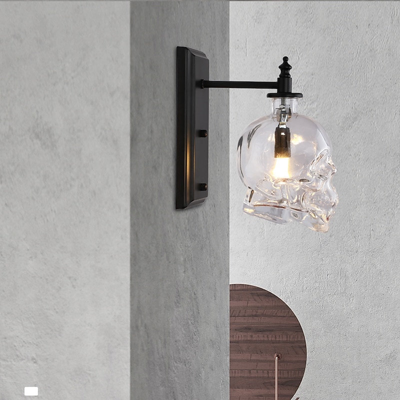 I1-Light Creative Skull Wall Lamp, Retro Industrial Glass Wall Light, Spoof Wall Sconces Suitable for Aisles, Stairs& Bars