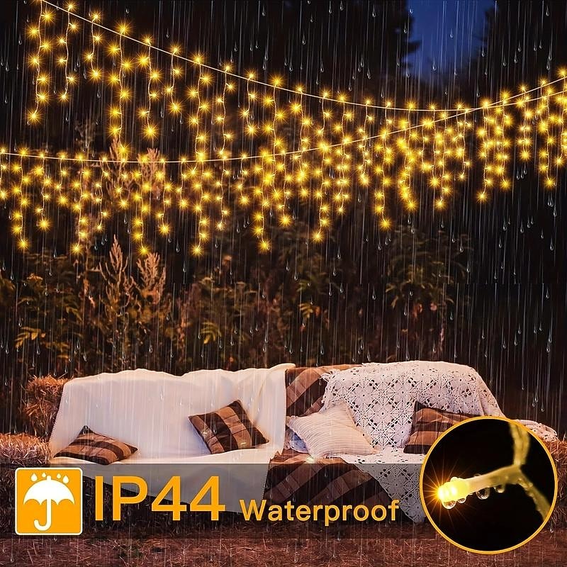 1 Pack Christmas 10 Meters 400 LEDs Icicle Lights Outdoor Christmas Lights with 8 Modes Timers Remote Waterproof, Plug in Connectable Fairy String Lights for Outside and Indoor House3