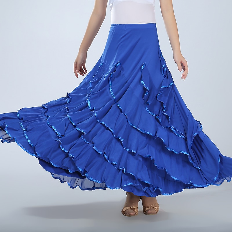 Ballroom Dance Skirts Ruffles Pure Color Splicing Women's Performance Training High Spandex2