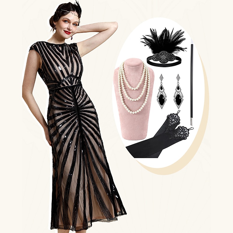 Roaring 20s 1920s Cocktail Dress Flapper Dress Dress Outfits The Great Gatsby Wedding Guest Sequin V Neck Fancy Dress Women's Christmas Halloween New Year Party Masquerade Wedding Reception Adults' 1