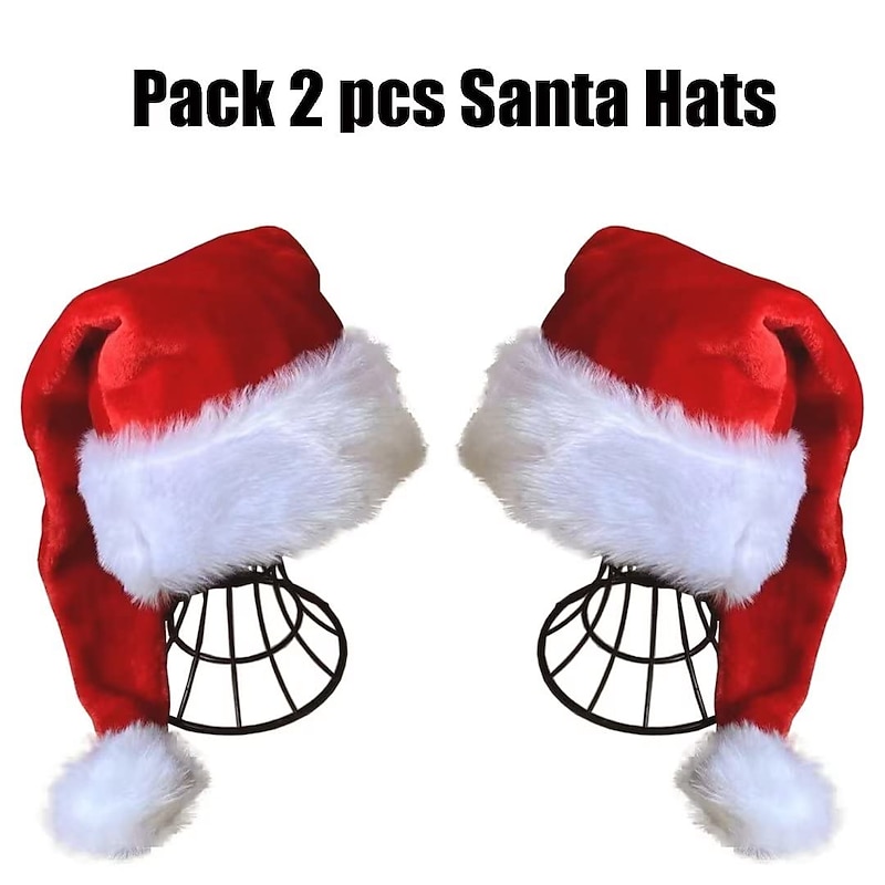2 PCS Santa Claus Plush Christmas Hat Men's Women's Unisex Warm Party Holiday Party Christmas Gifts Christmas New Year Masquerade Easy Halloween Costumes