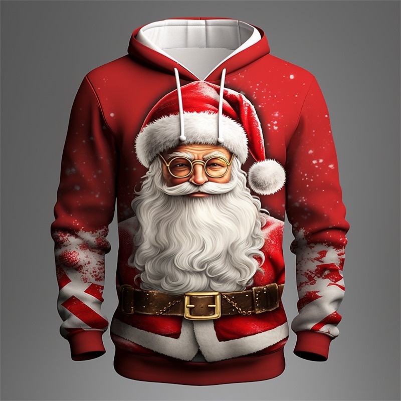 Christmas Men's Santa Claus 3D Hoodies Graphic Santa Claus Fashion 3D Print  Sports Outdoor Holiday Hoodies Red Purple Long Sleeve Hooded Print Front Pocket Spring &  Fall Designer shirt