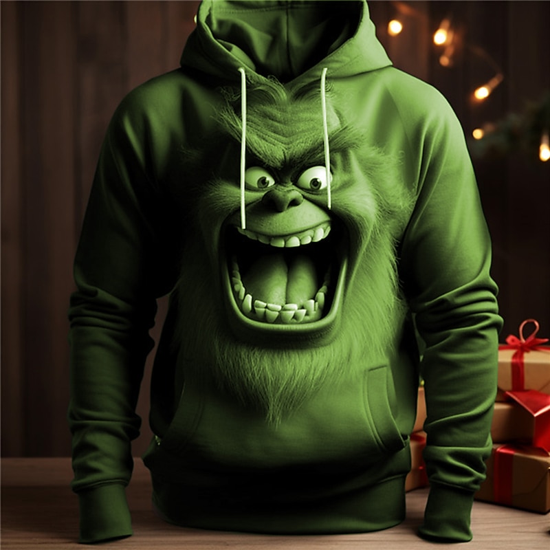 Christmas Men's Funny Christmas 3D Hoodies Graphic Elf Fashion 3D Print Sports Outdoor Holiday Hoodies Navy Blue Blue Long Sleeve Hooded Print Front Pocket Spring &  Fall Designer shirt4